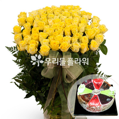 노란산타의 100송이//케익