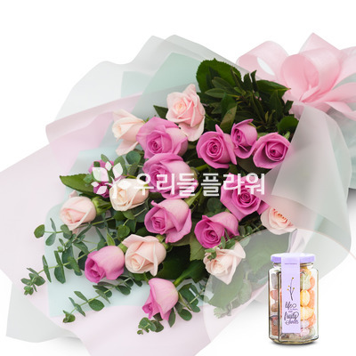 [화]핑크꽃다발+사탕