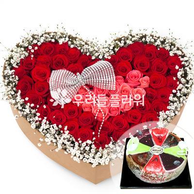 안개하트꽃박스1호 (브랜드케익포함)