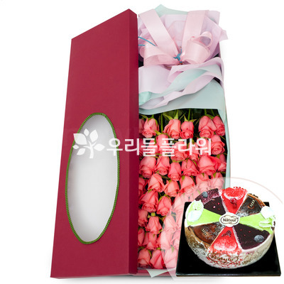 50송이꽃상자 2호(핑크) (브랜드케익포함)