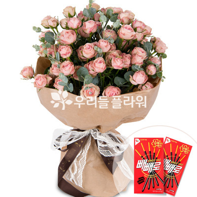 연핑크장미꽃다발+빼빼로