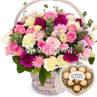 핑크혼합꽃바구니