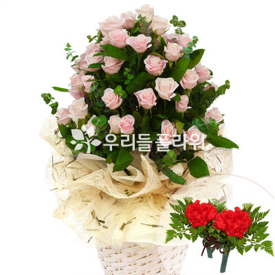 꽃바구니+코사지2개(꽃행복343호)