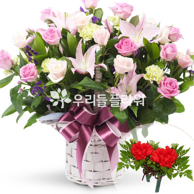 분홍흰장미혼합바구니1