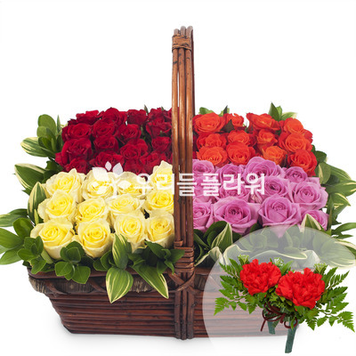사각바구니_장미혼합